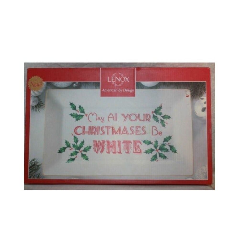 Lenox May All Your Christmases Be White Platter Christmas Holly, Gold Trim
